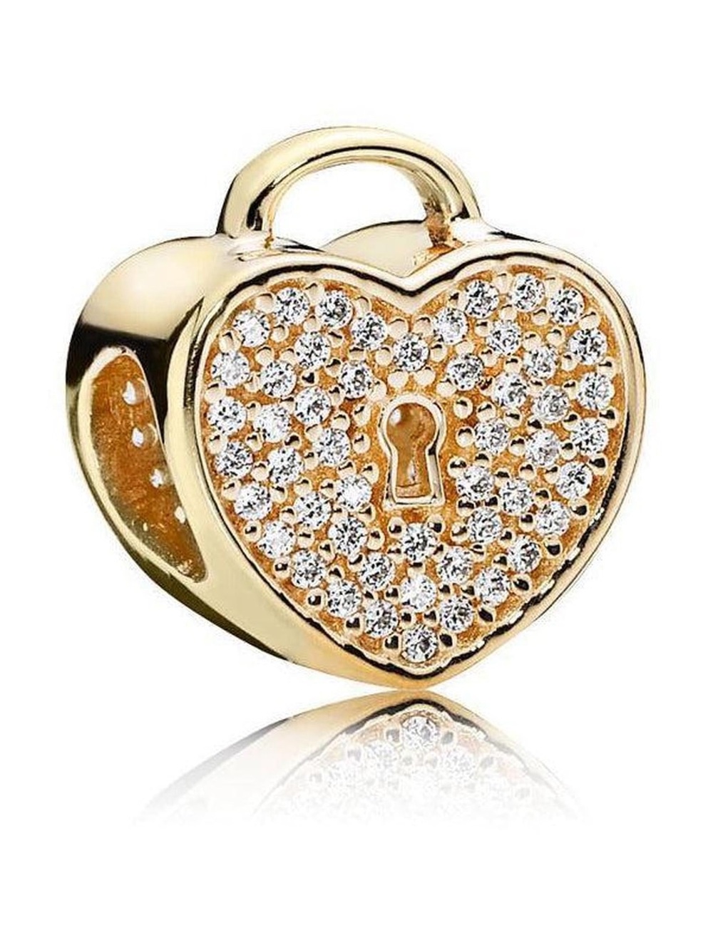 Solid 14k and CZ Heart Lock Charm